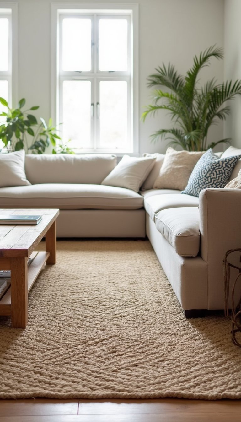 Layered rugs to define living areas