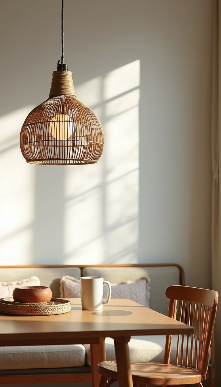 Rattan basket lighting for warm texture