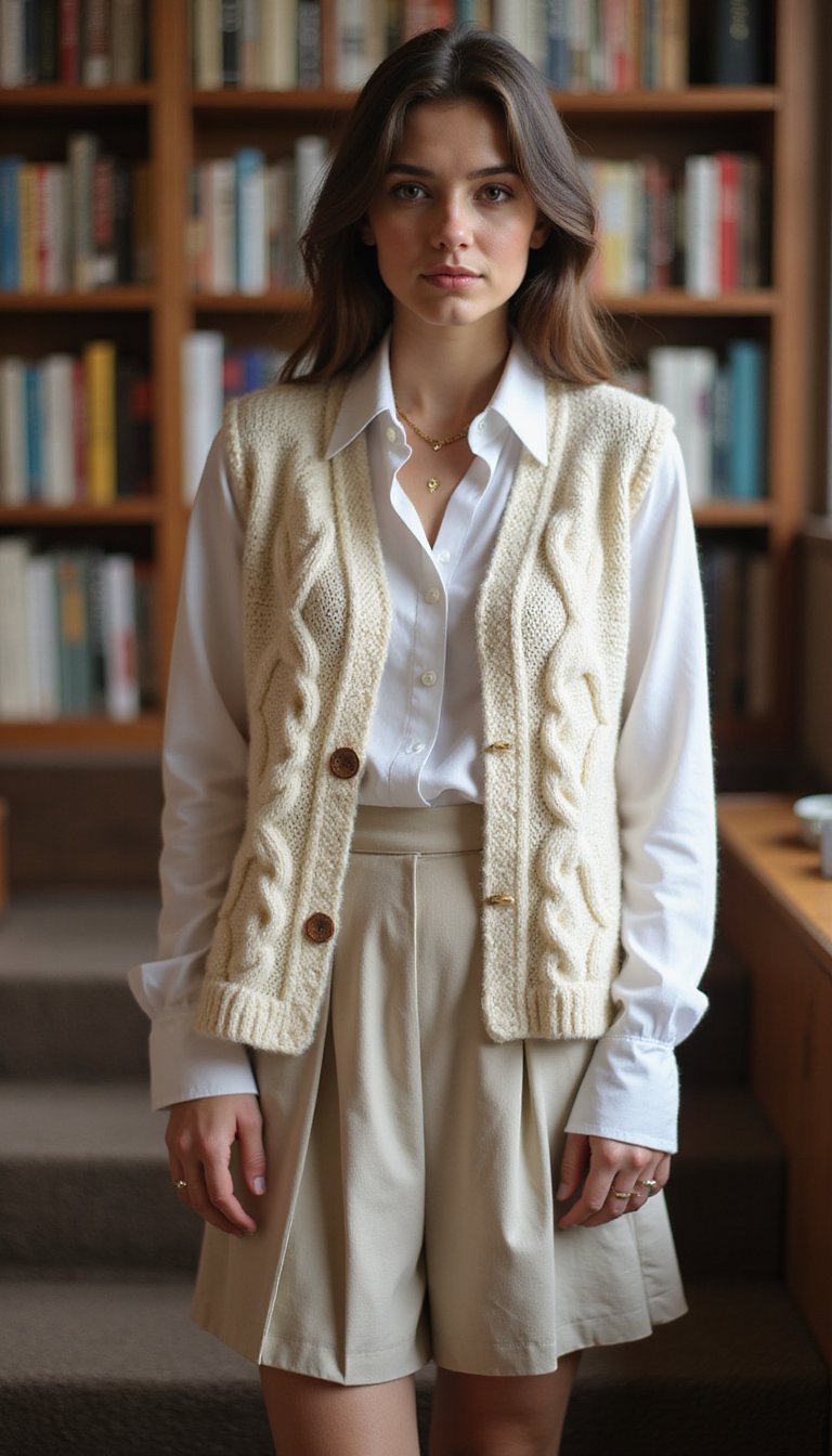 Cable Knit Vest over Shirt