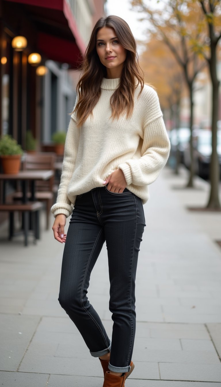 Cozy Knit Sweater with Jeans