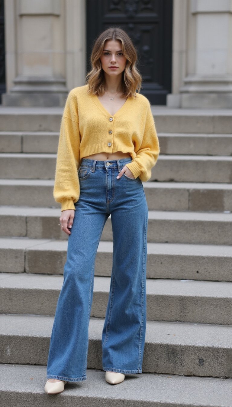 Cropped Cardigan and Wide-Leg Jeans