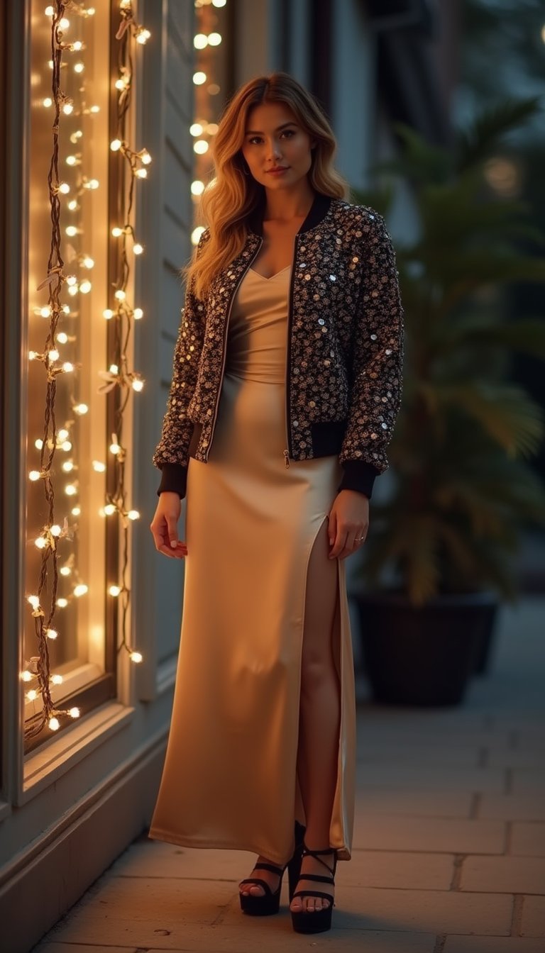 Embellished Bomber with Slip Skirt