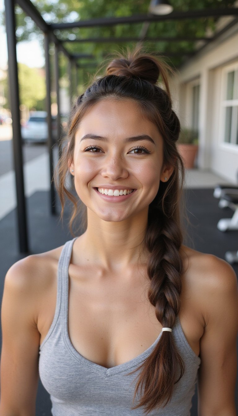 Braided Topknot For Sporty Heatless Hold