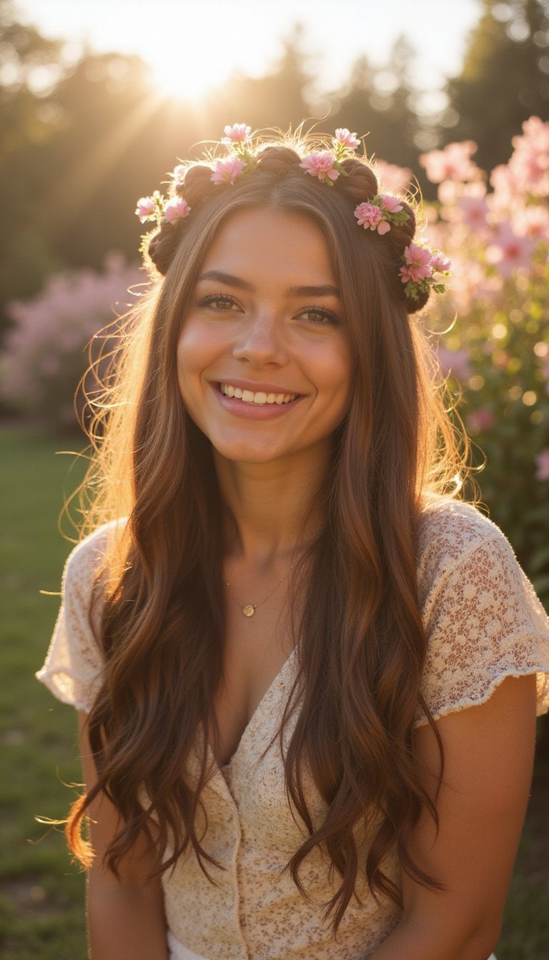 Halo Twists With Floral Clips For Romantic Vibes