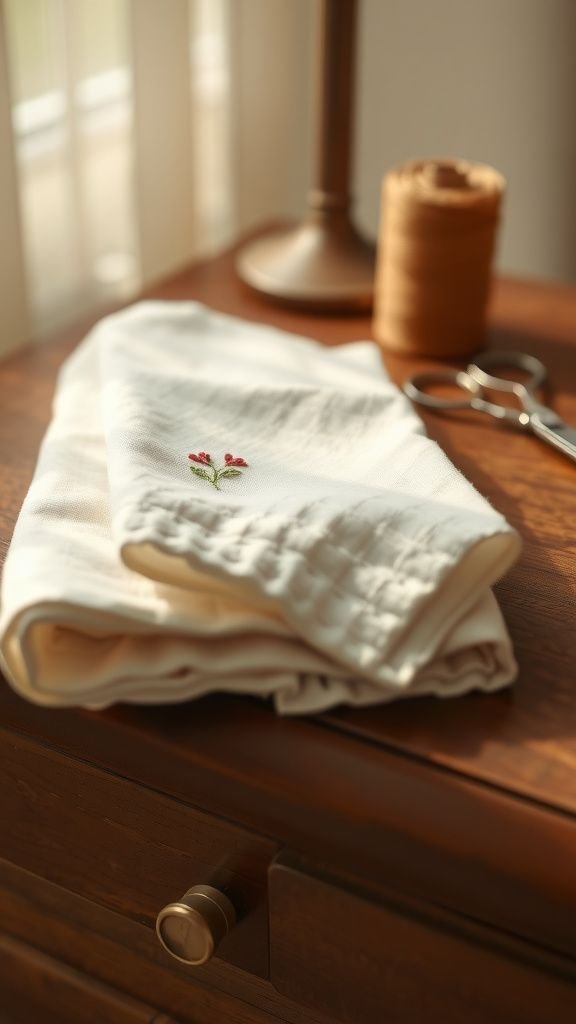 Embroidered linen handkerchief with delicate motif