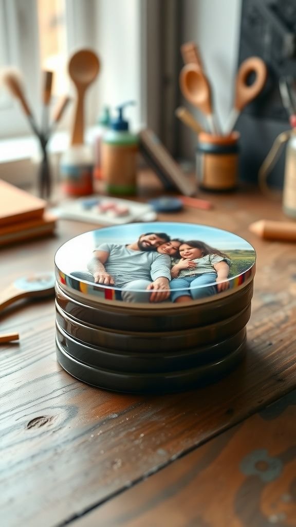 Photo coaster set with glossy resin finish