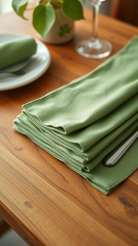 Stamped green napkin set for festive meals
