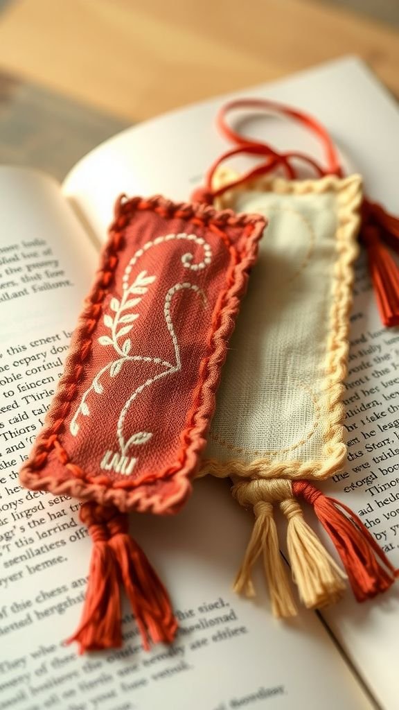 Fabric bookmarks with embroidered edges