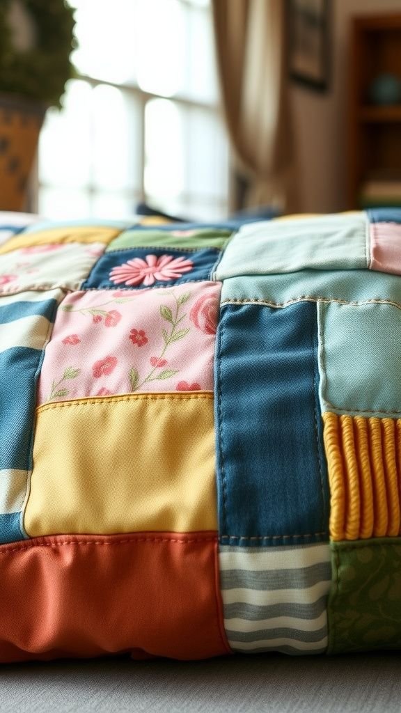 Patchwork pillow from leftover fabric squares