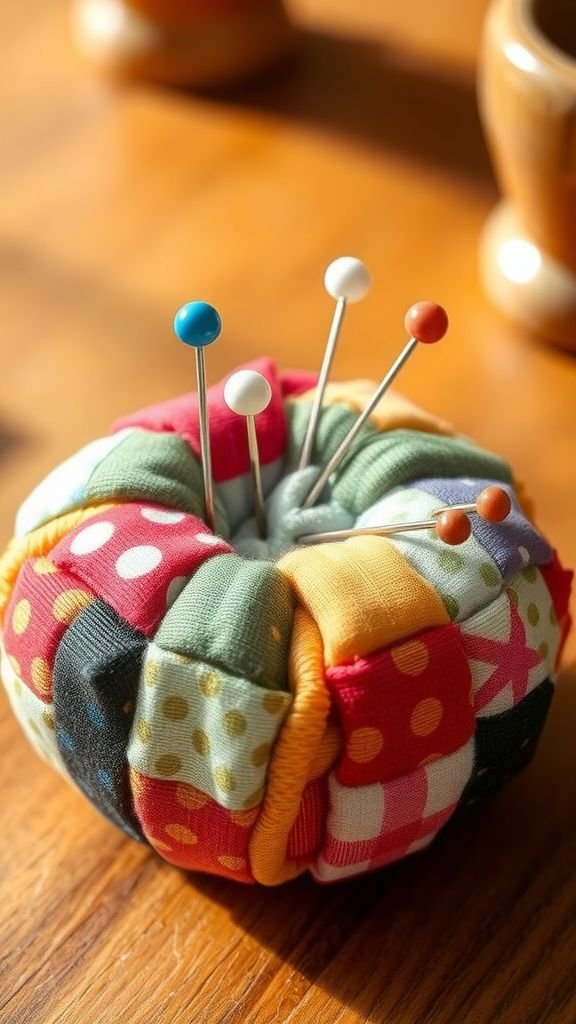 Pincushion made from tiny square remnants
